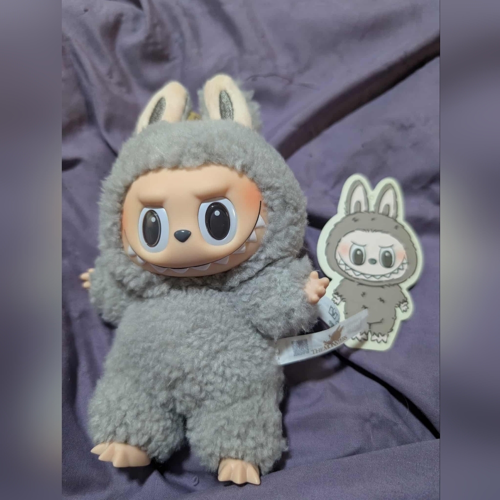 100% guaranteed authentic Labubu Gray Plush Bunny Costume Toy